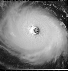 Hurricane Isabel from 2003 showing hints of pentagonal eyewall structure in satellite imagery